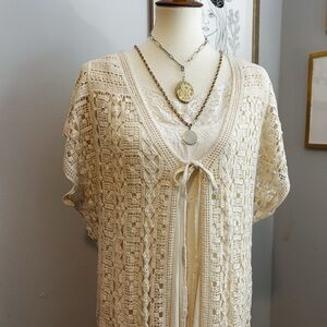 Vintage Crochet Open-Front Cardigan